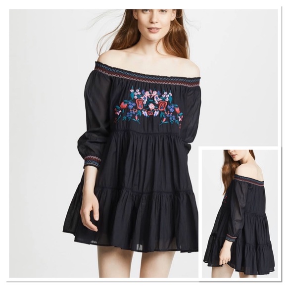 Free People Dresses & Skirts - Free People Off Shoulder Embroidered Dress XS